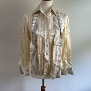 Vintage Silk Button Up Long Sleeve Blouse with Scarf